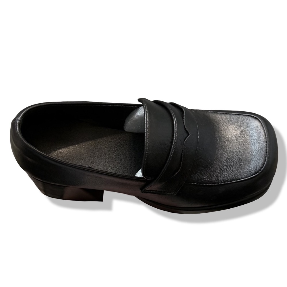 NIB Womens Black Platform Chunky Heel Loafer Shoes Square Toe Retro Style Sz 5 - Picture 9 of 13